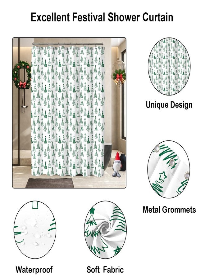 YOSTEV Christmas Shower Curtain, Green Christmas Tree Shower Curtains for Bathroom Decor, White Green Winter Holiday Shower Curtain, Merry Christmas Xmas Pine Fabric Cloth Bath Curtain, 72 x 72 Inch - Image 3